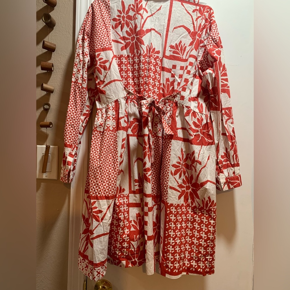 Preowned Anthropologie Maeve Printmaker Poplin Shirt Dress Size L - Picture 4 of 16
